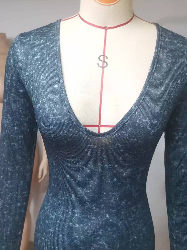 Women Ribbed Ribbed Long Sleeve V-Neck Sexy Bodycon Dress 17