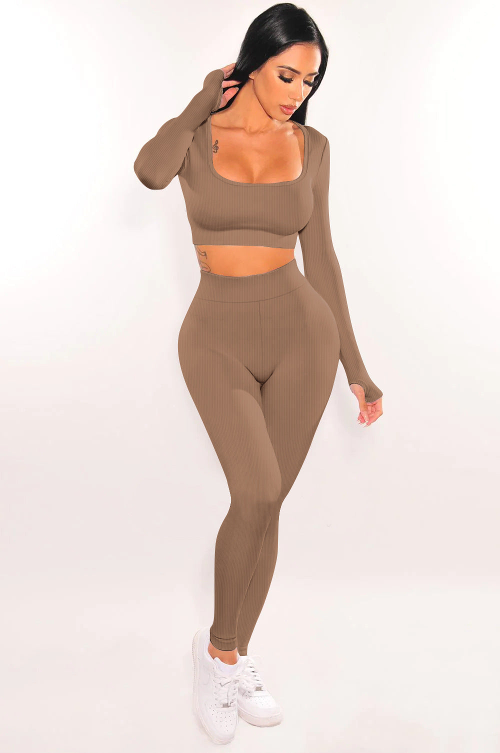 Autumn And Winter Fashionable Sports Square Collar Yoga Two-Piece Pants Set 9