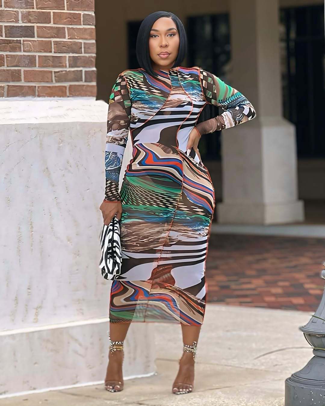 Spring fashion sexy print slim bodycon dress 6