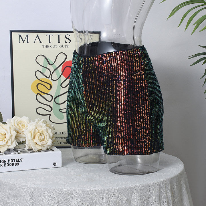 Sequin Women Leopard Elastic Waist Casual Shorts 22