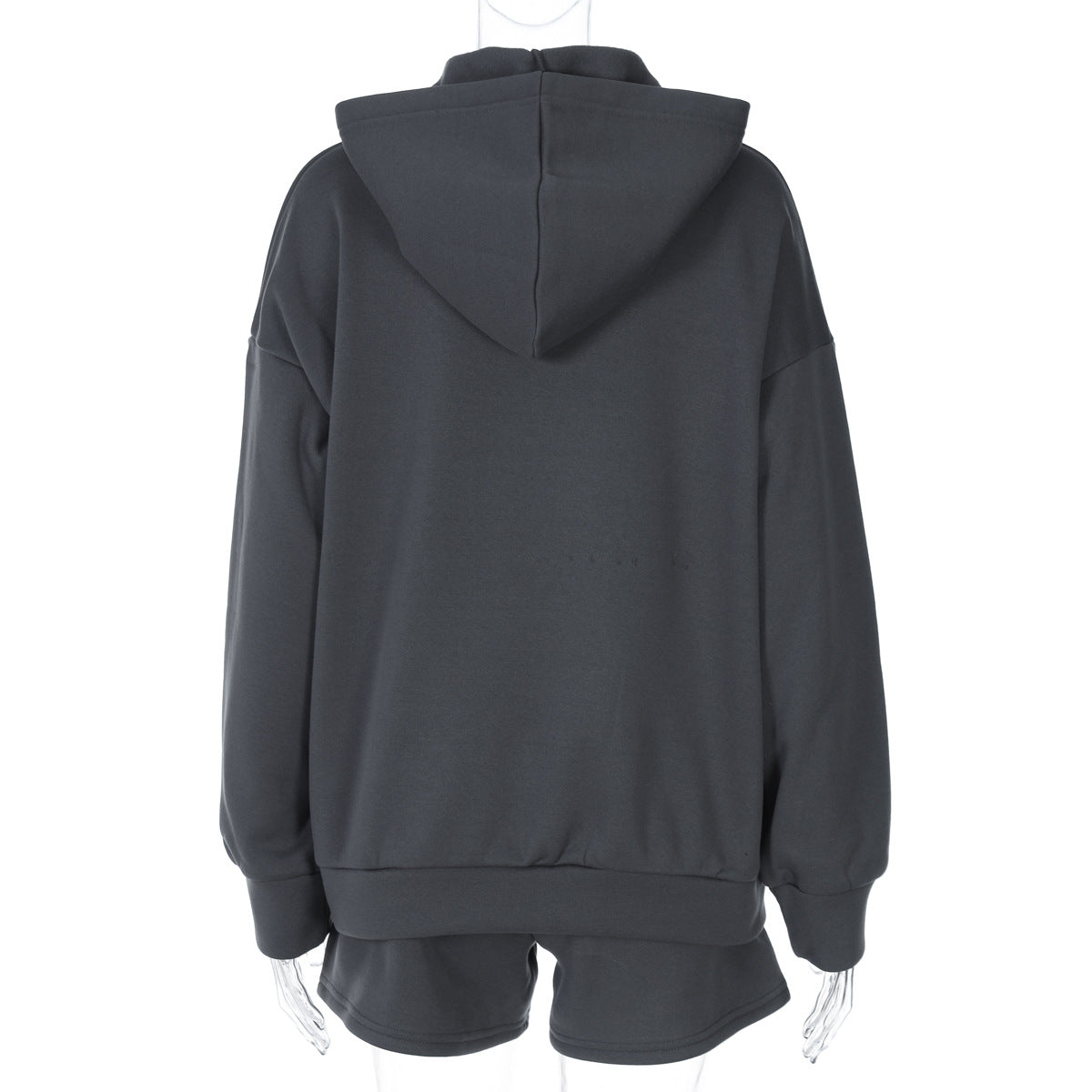 Women Winter Letter Print Long Sleeve Hoodies And Shorts Two-piece Set 8