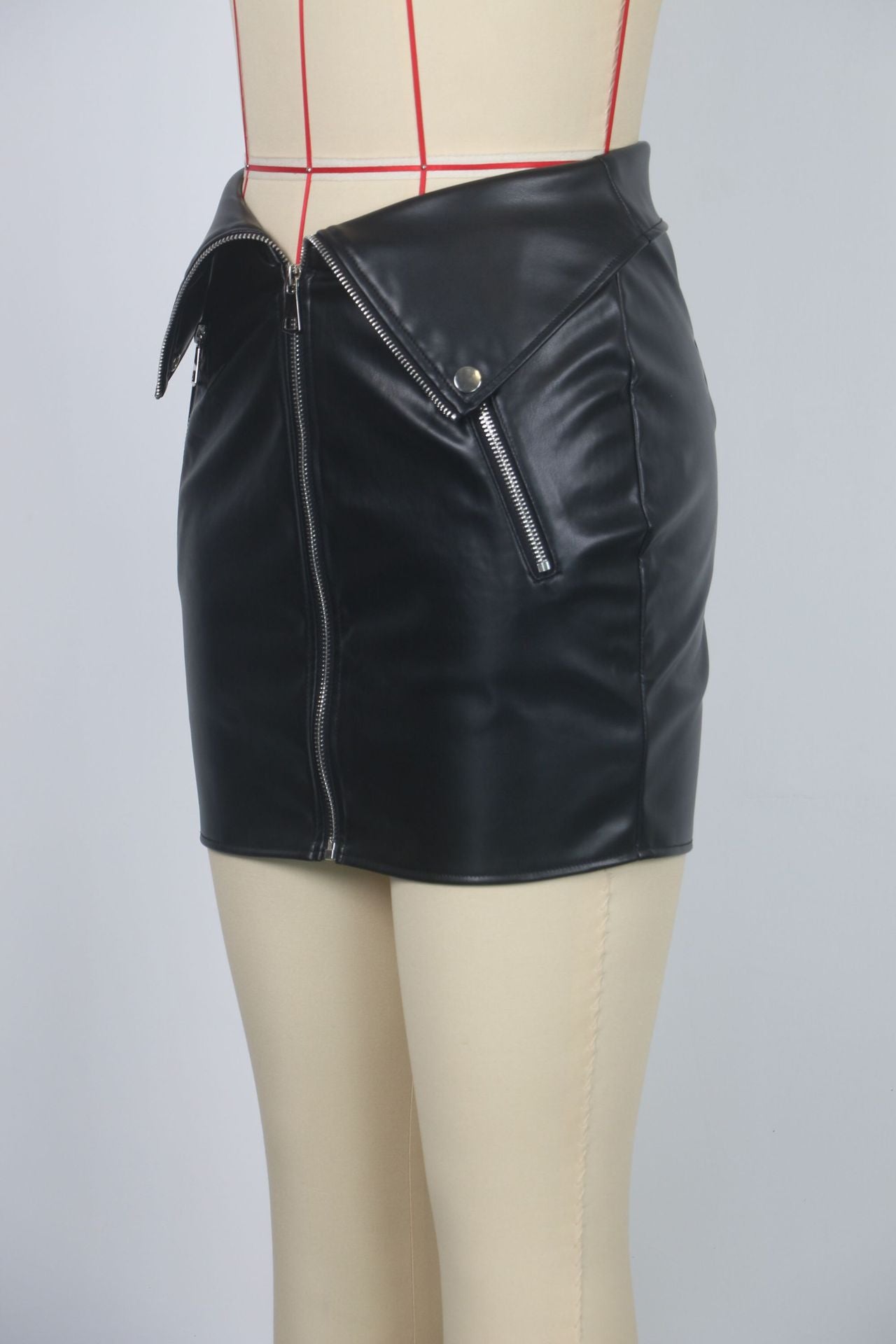 Women Sexy Metal Zipper Pu Leather Bodycon Skirt 7