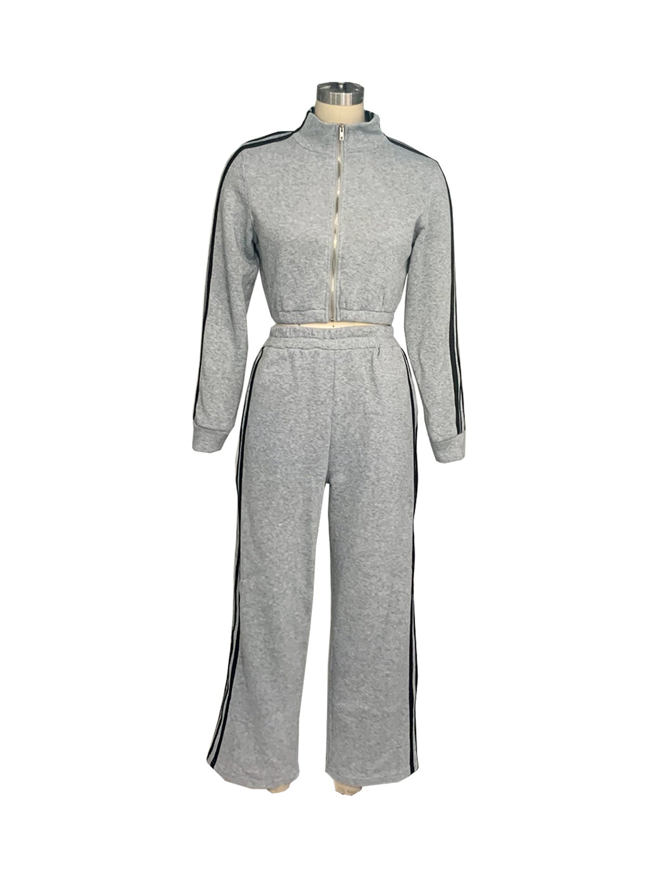 Women Autumn Striped Zipper Casual Top and Pant Set 17