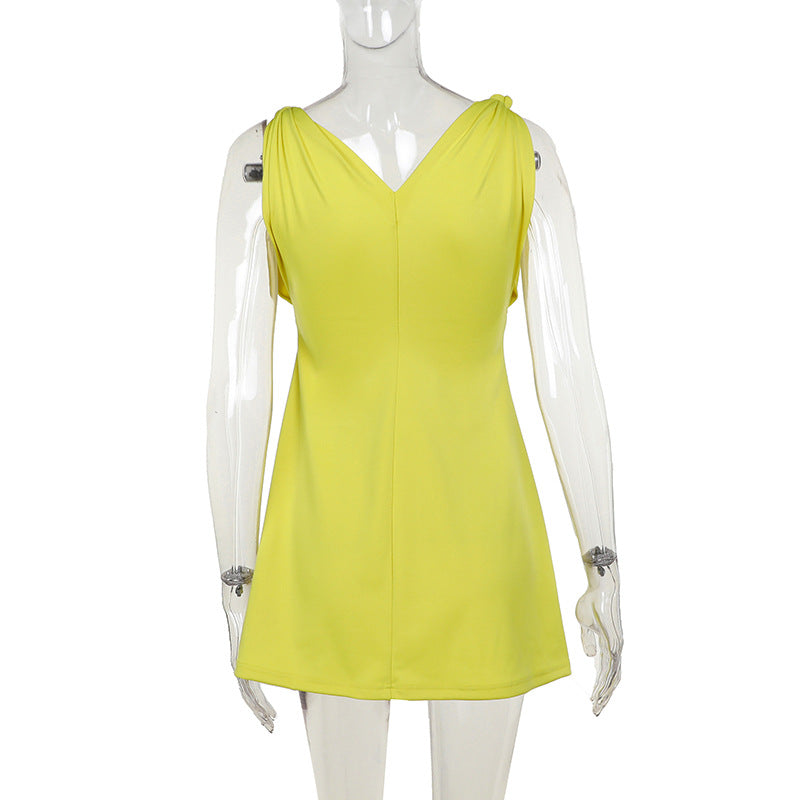 Sexy V-Neck Fake Pocket Summer Slim Waist A-Line Dress 9