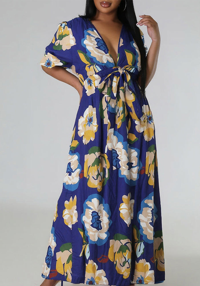 Plus Size Women Elegant V-Neck Short Sleeve Dress