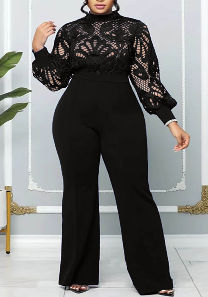 Plus Size Women Lace Casual Jumpsuit