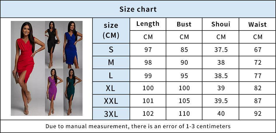 Women Summer V-neck Sleeveless Slit Dinner Dress 12