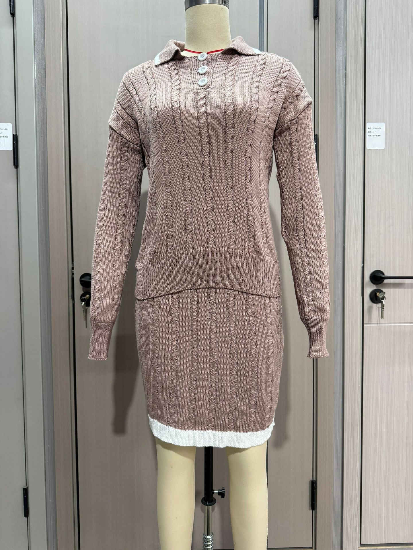 Women Knitting Long Sleeve Top and Skirt Two Piece Set 31