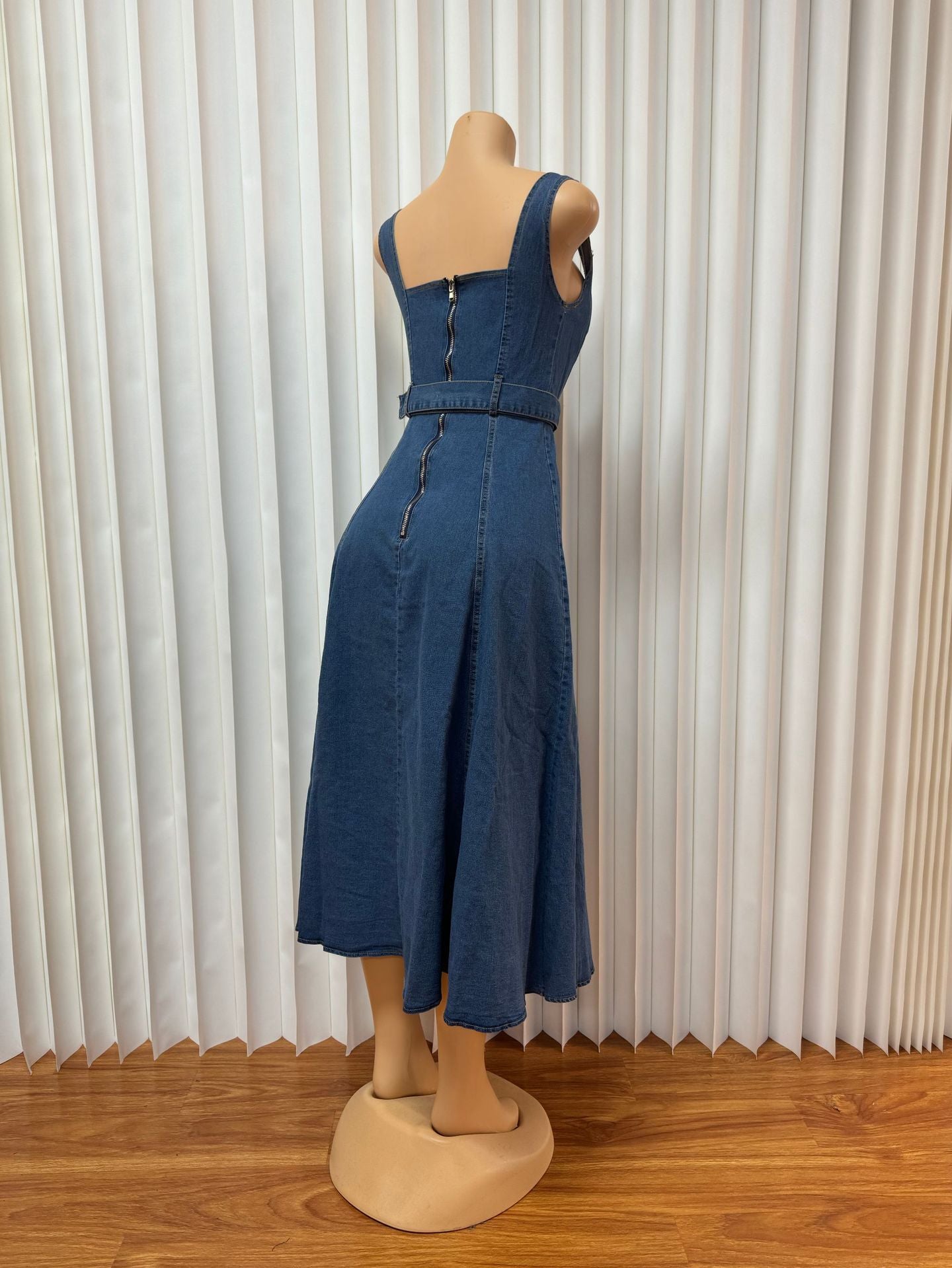 Women's Strap Casual Belted Button-Detailed Denim Maxi Dress 6