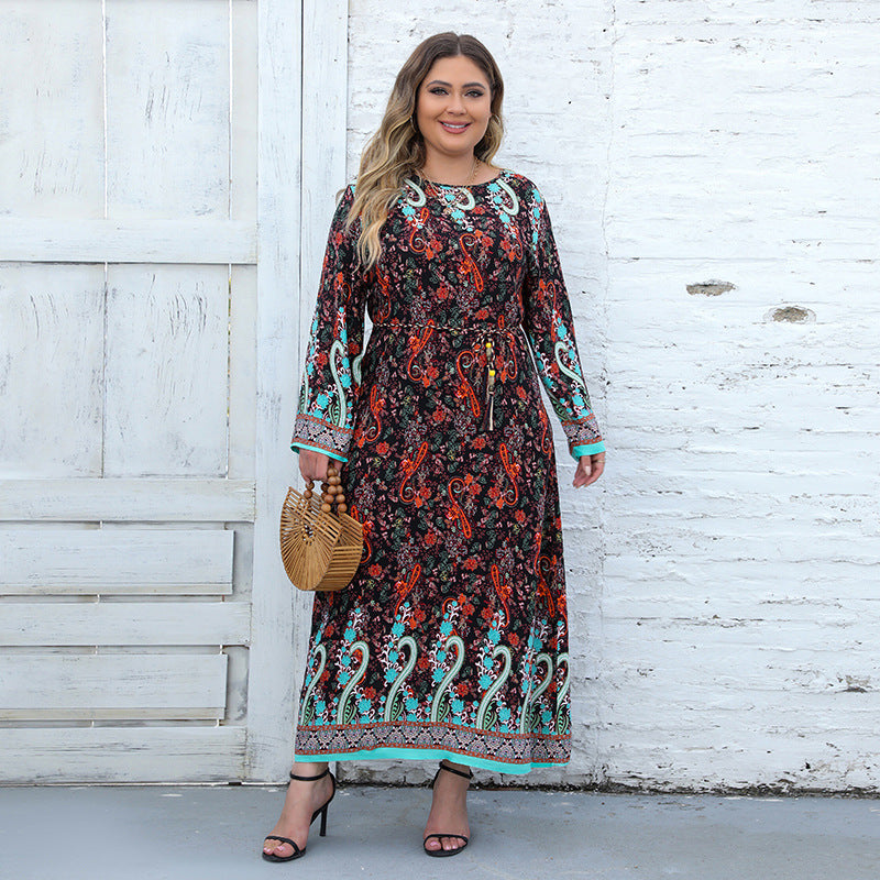 Plus Size Women Casual Long Sleeve Printed Bohemian Dress 12