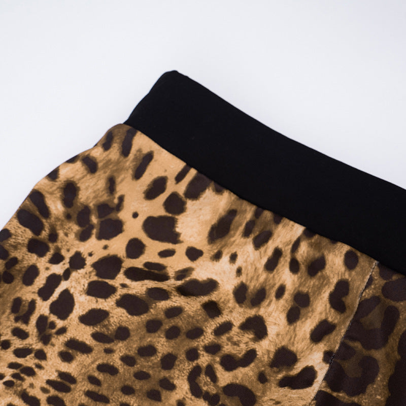 Women's Sexy Leopard Print Contrast Patchwork Tight-Fitting Straight-Leg Pants 12