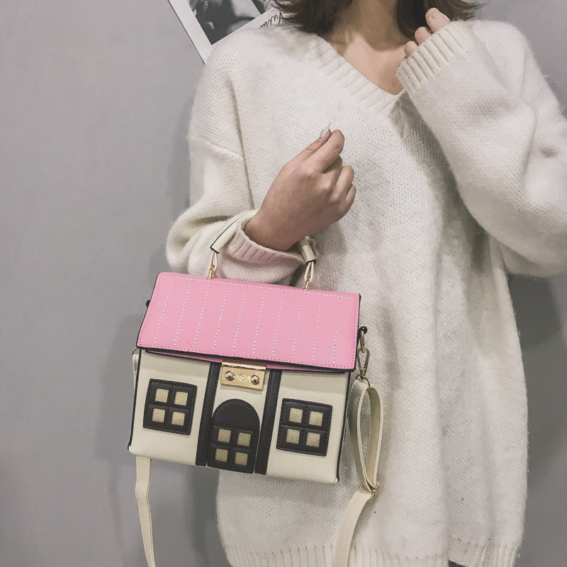 Women Contrasting Color Small House Messenger Bag Handbag 22