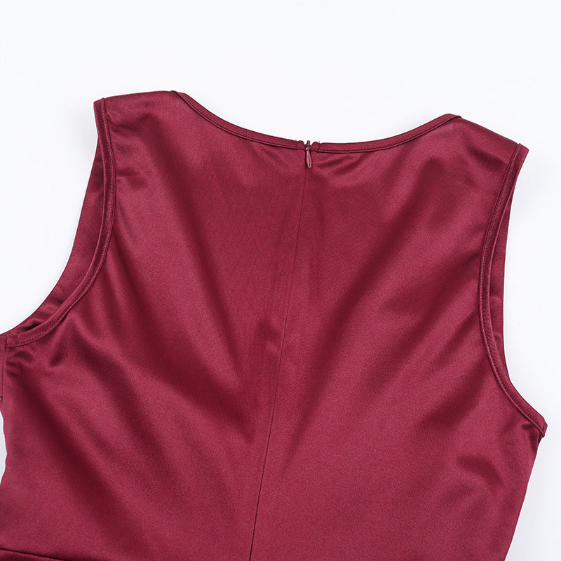 Women Sexy V Neck Satin Slit Strap Dress 12