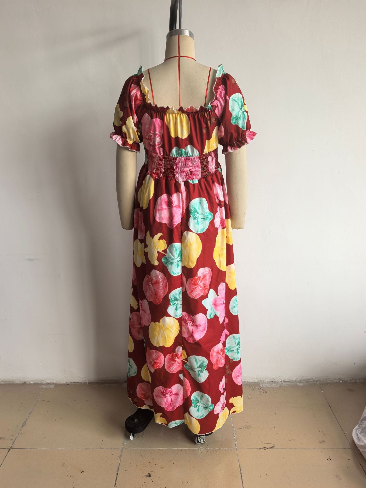 Women Summer Puff-Sleeve Printed Strap Dress 34