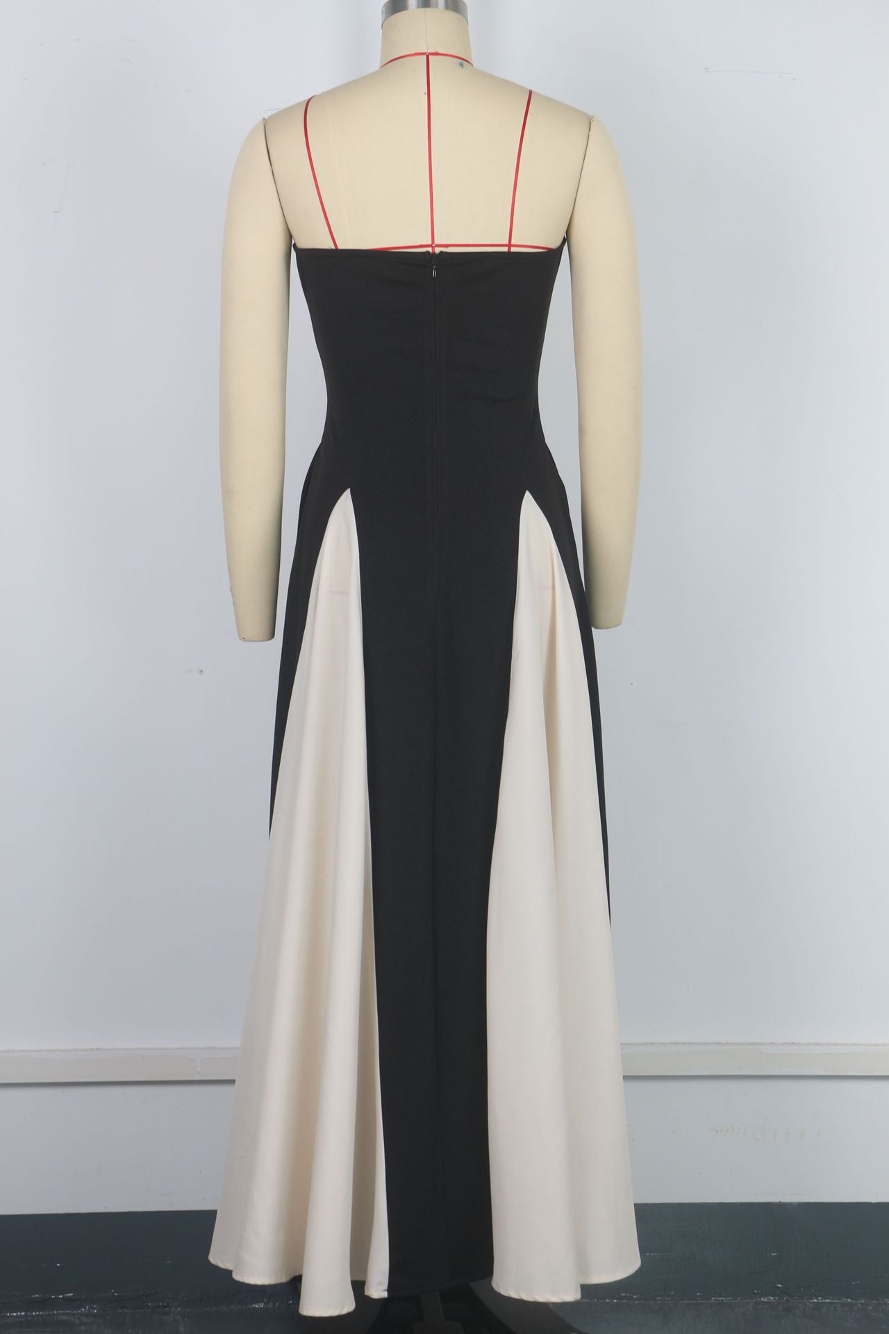 Fashionable Women's Sexy Contrast Patchwork Strapless Long Evening Dress 9