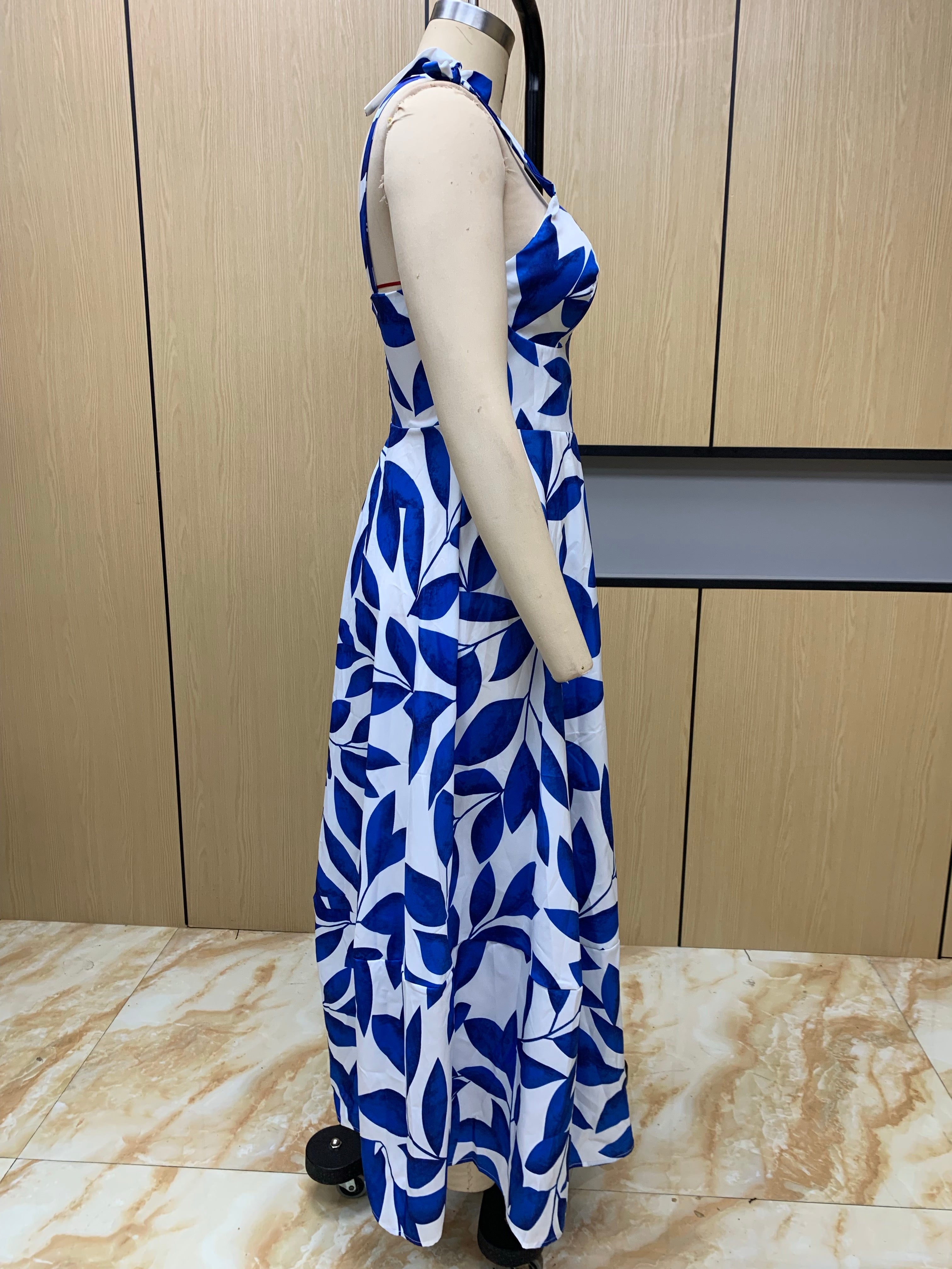 Spring Women's Fashion Chic High Waisted Straps Printed Long Dress 7