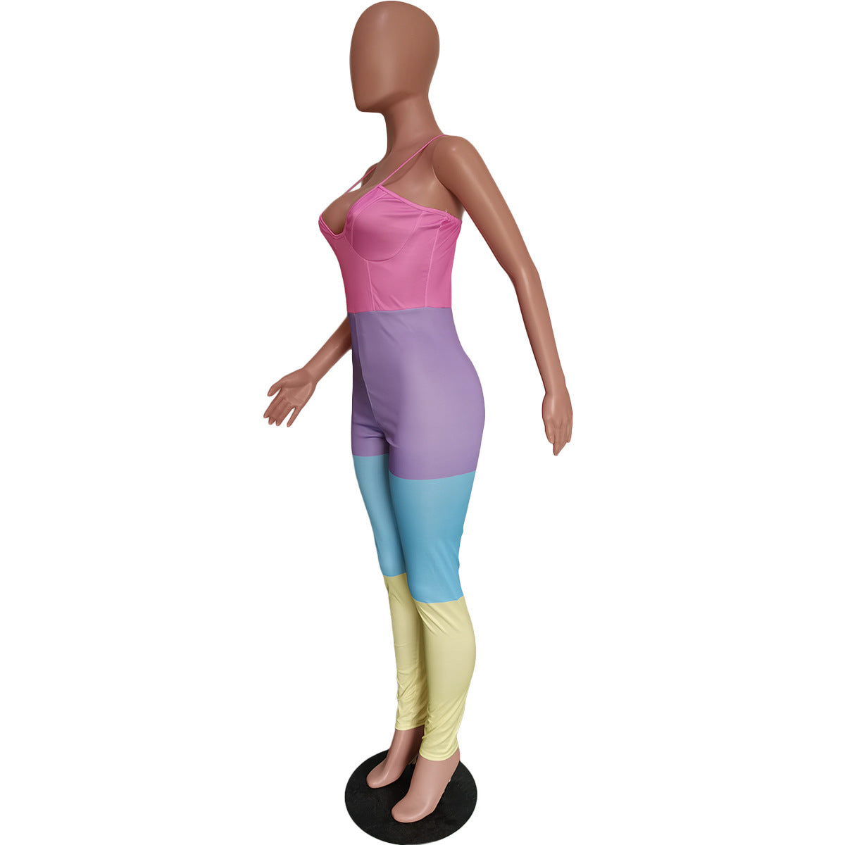 Spring Summer Women's Multicolor Patchwork Strap Sexy Jumpsuit 9