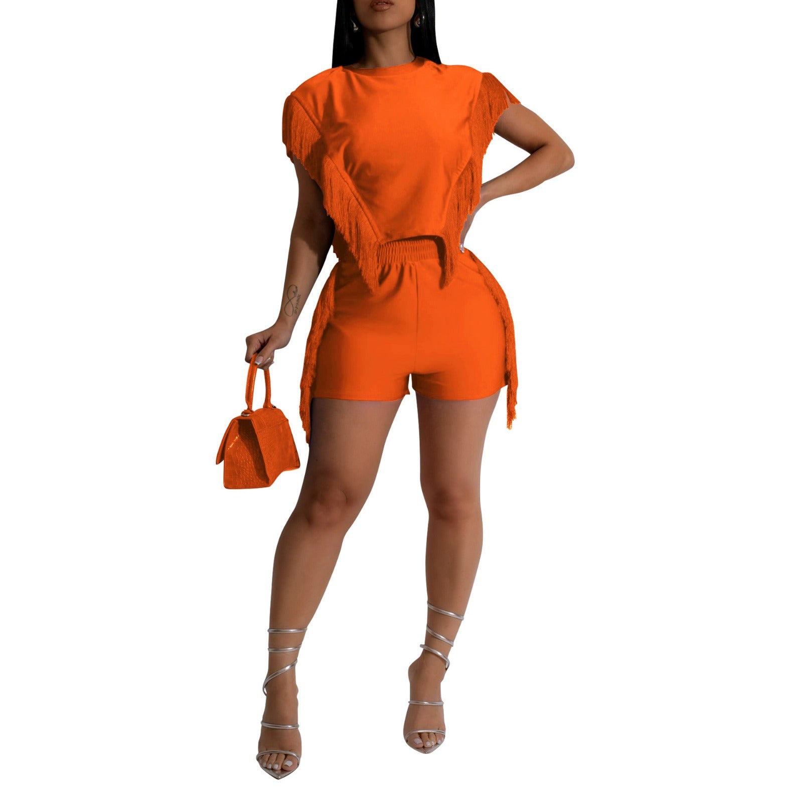 Women summer tassel vest shorts two-piece set 11
