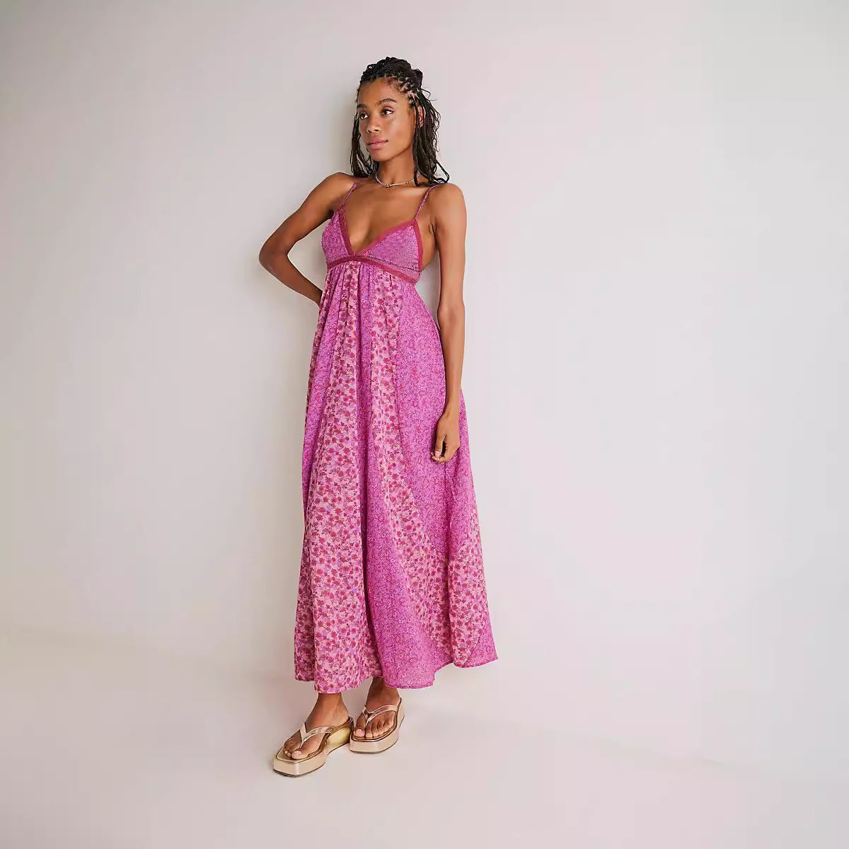 Women bohemian v-neck printed floral sexy dress 7