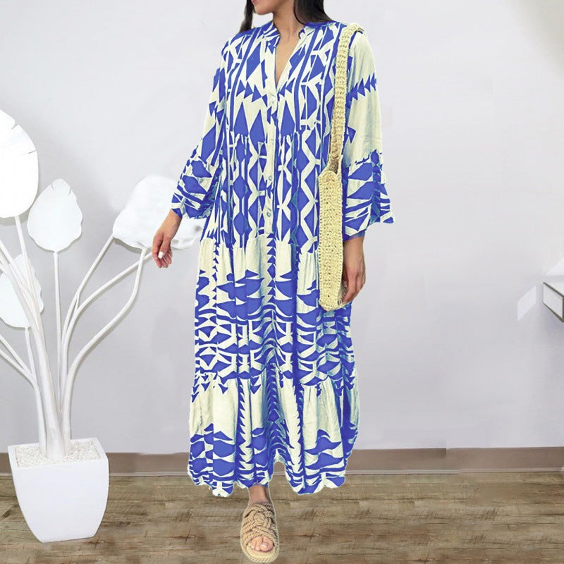 Plus Size Women's Spring Printed Loose Bohemian Dress For Women 16