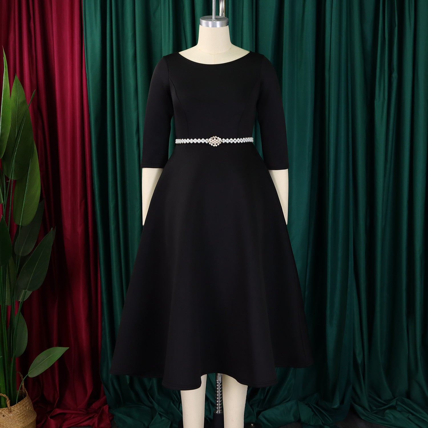 Autumn Winter Solid Color Elegant A-Line Chic Evening Dress 24