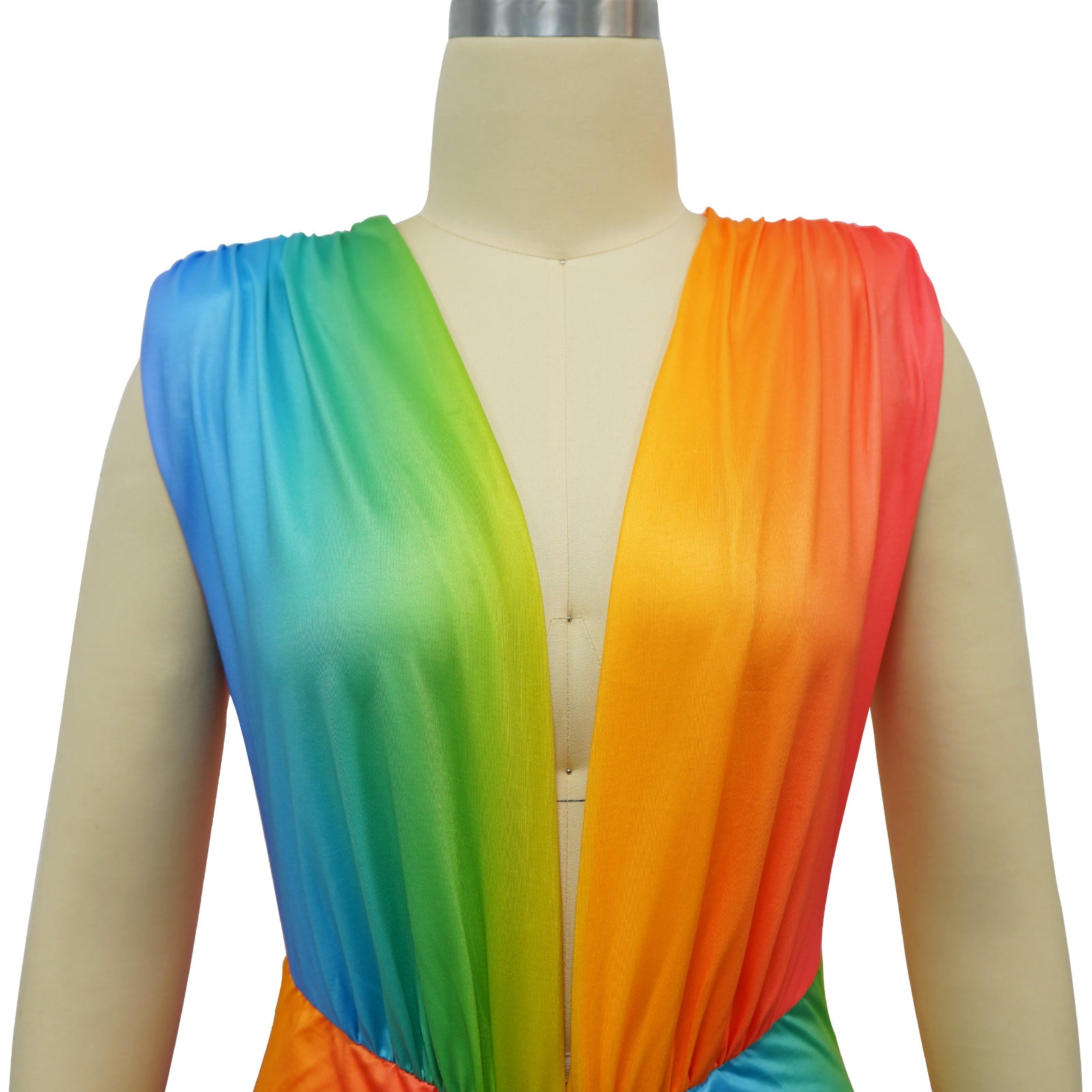 Fashion Women's Sleeveless Printed Sexy Deep V Slim Dress 15