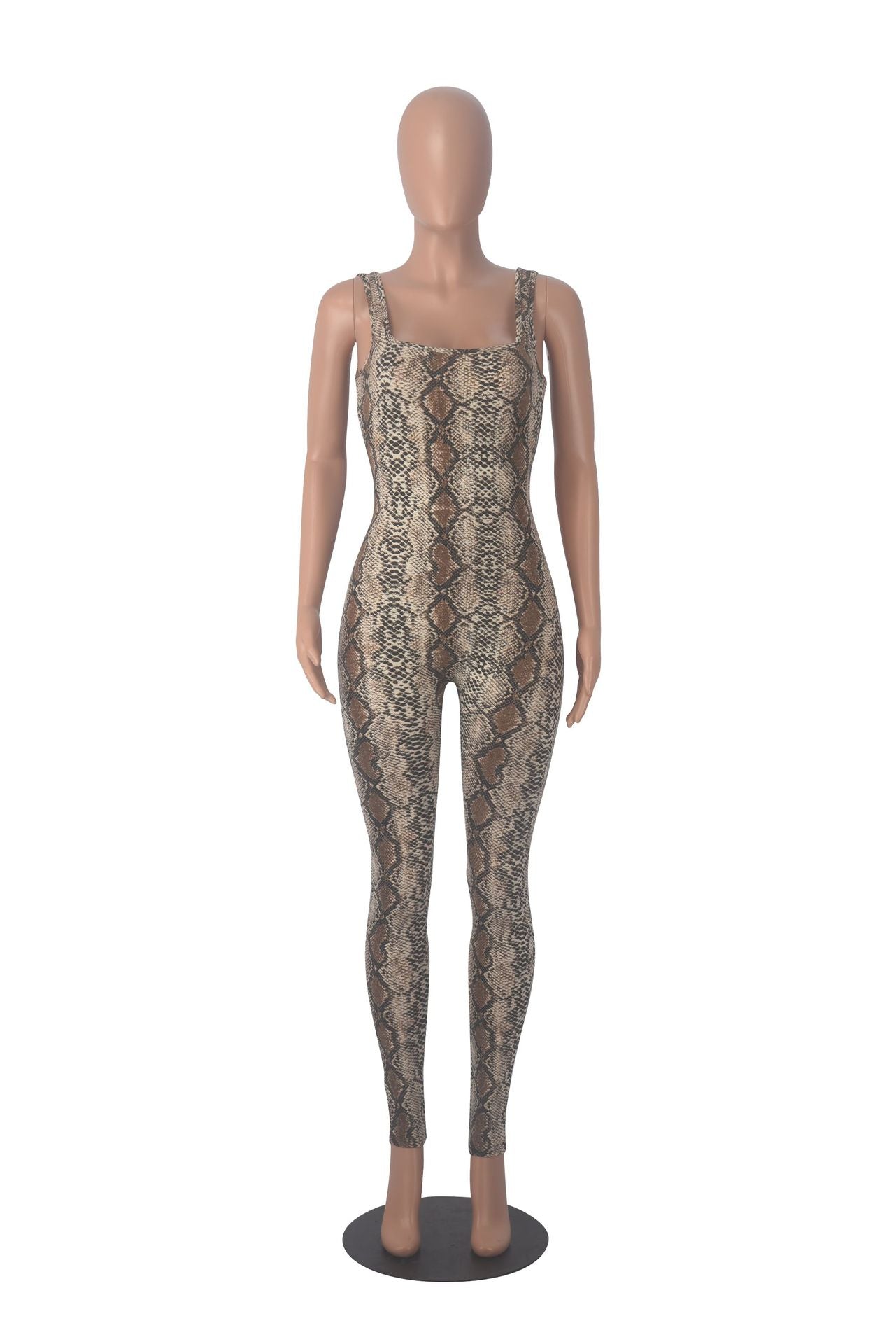 Women Printed Sleeveless Ribbed Square Neck Backless Jumpsuit 22