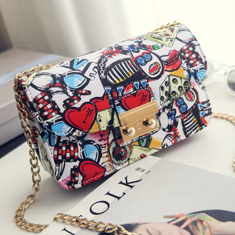 Fashion Printed Small Square Bag Graffiti Women's Style Chain Bag Crossbody Shoulder Bag