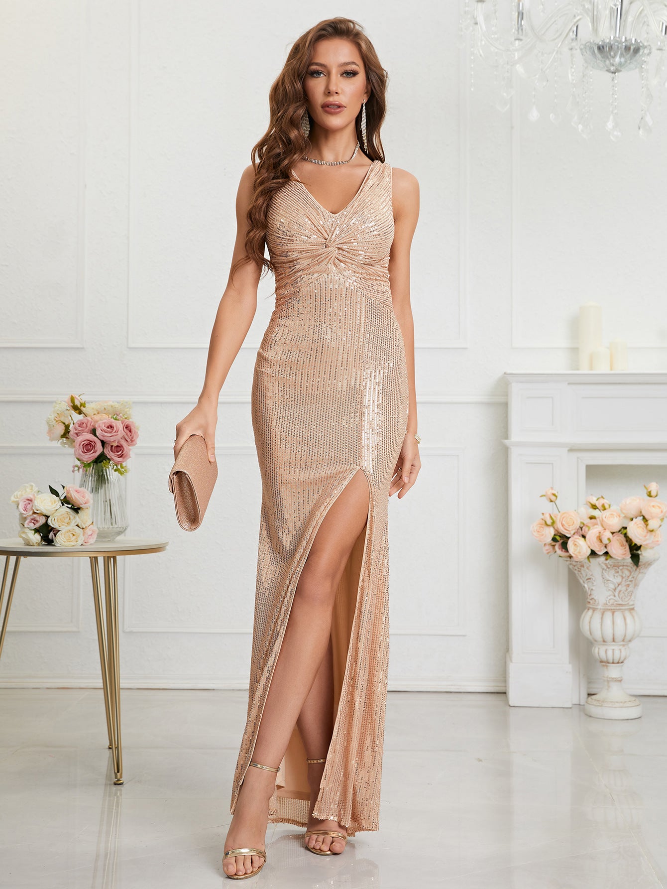 Women V-neck sequined evening dress 6