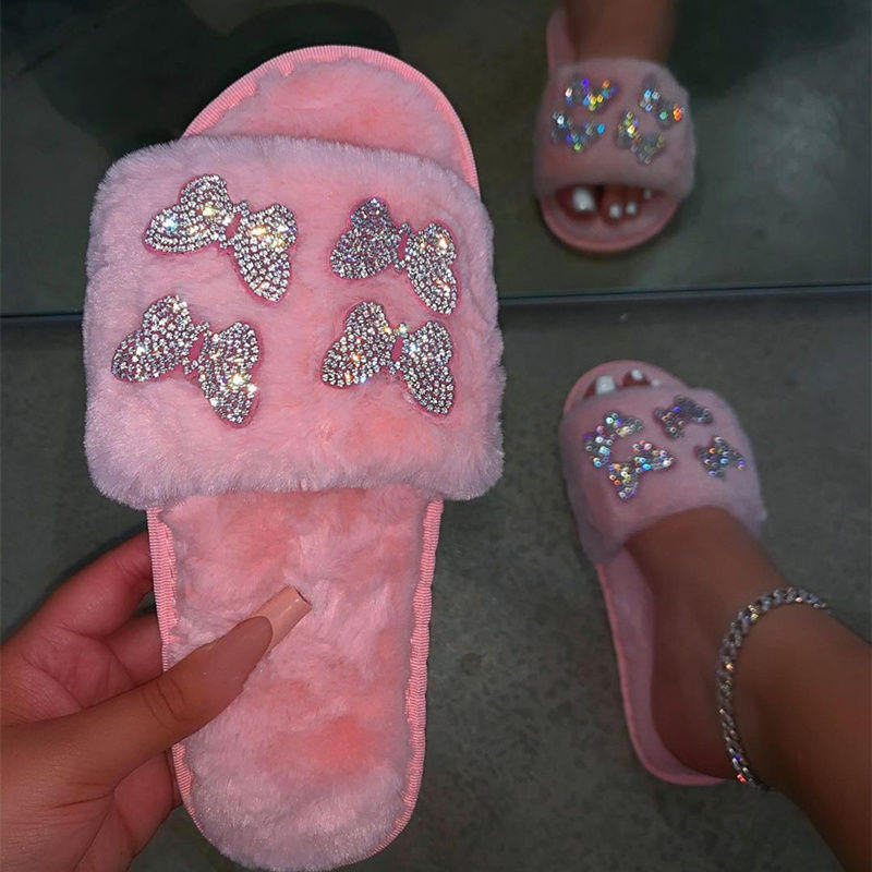 Women flat warm fur slides 15