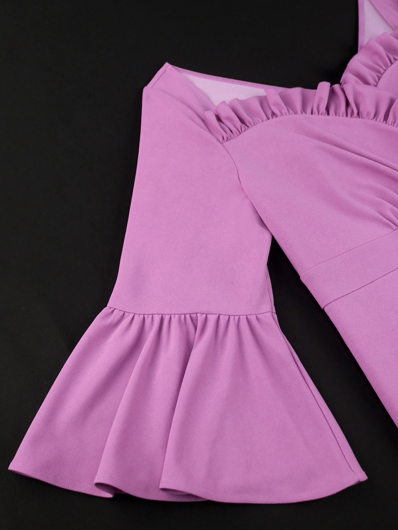 Women Purple Ruffle Edge Square Neck Bell Bottom fishtail dress 9