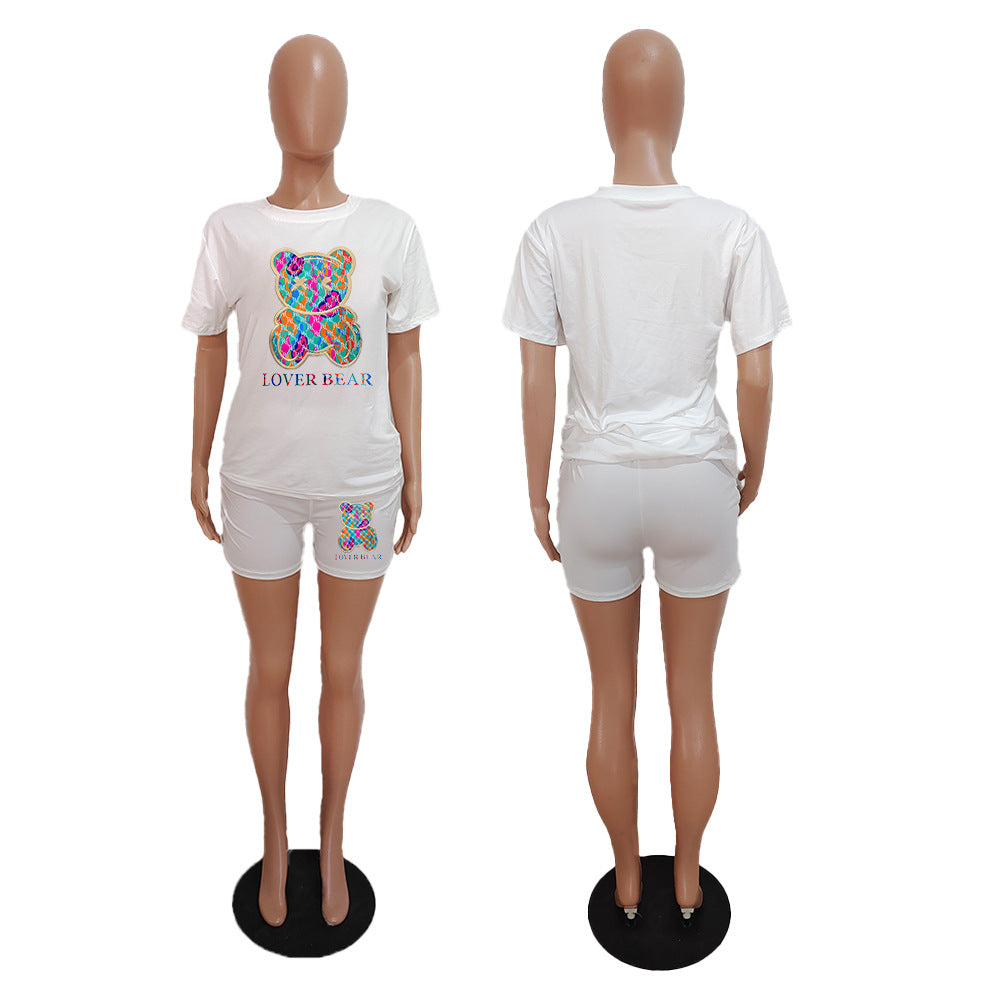 Women's T-shirt shorts sports two pieces Set 17