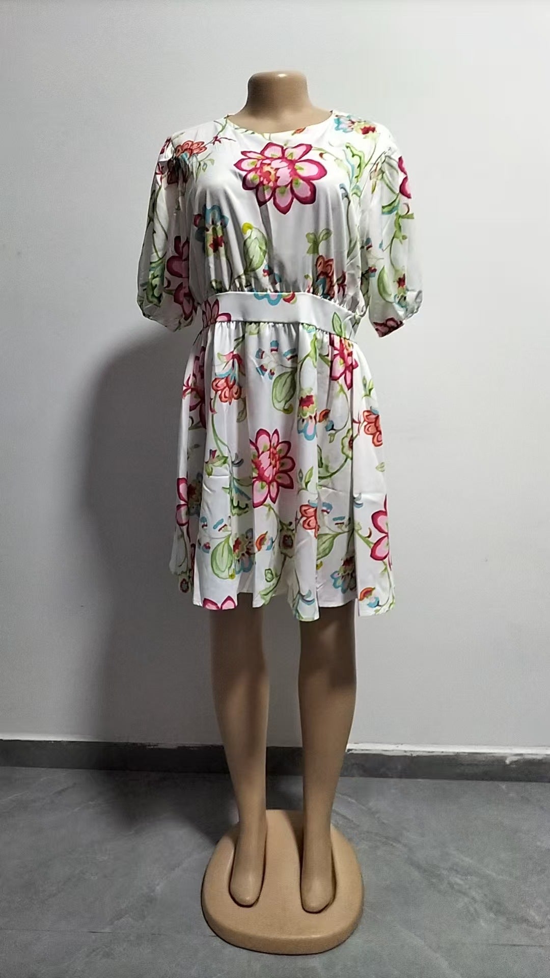 Women Summer Floral Print Puff Sleeve Mini Dress 4