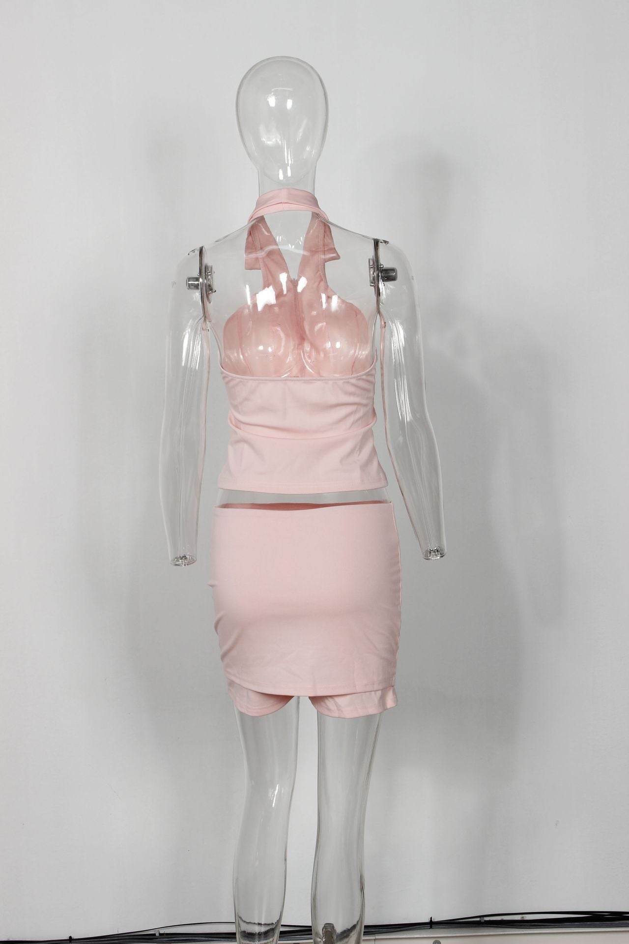 Fashion solid color low back sexy zipper turn-down collar short vest and shorts set 7