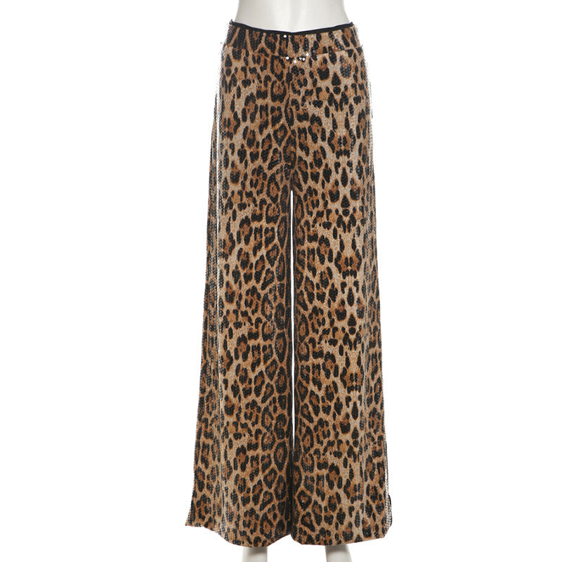 Women Fall/Winter Leopard Sequined Wide-Leg Pants 9