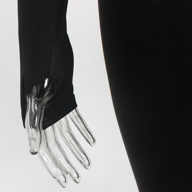 Women Solid Sexy Zipper Long Sleeve Top and Pant Two-piece Set 12