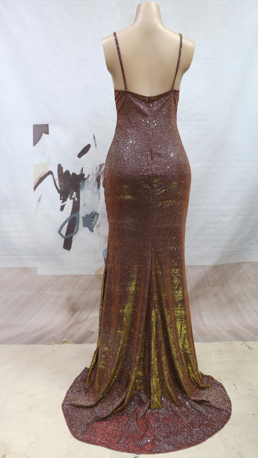 V-Neck Shiny Slit Evening Dress 14