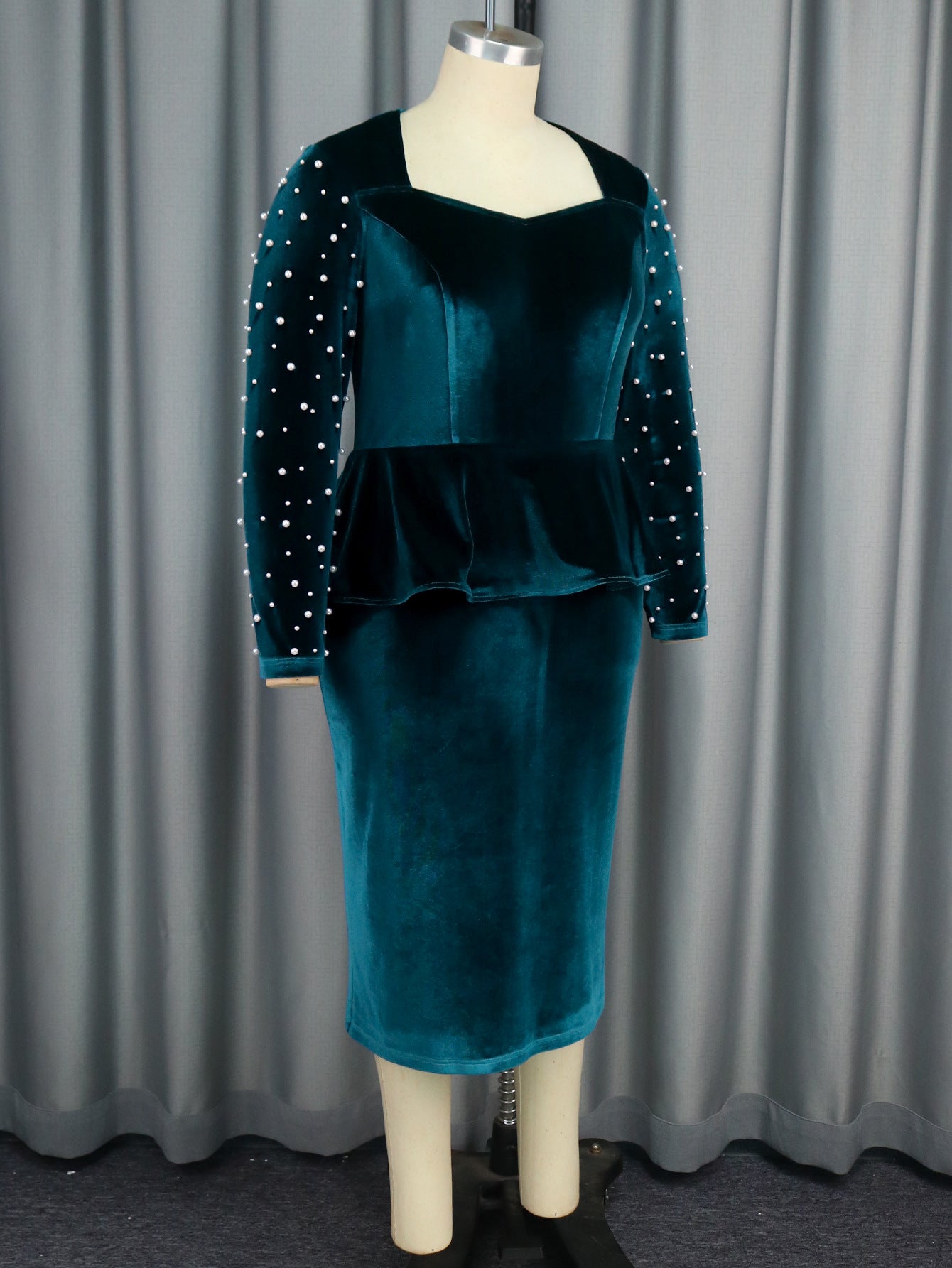 Women Elegant Long Sleeve Beaded Dress 5