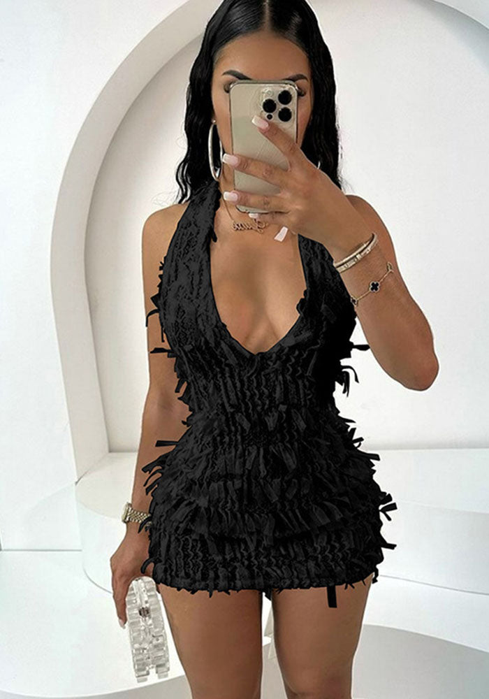 Women Summer Sexy Hot Halter Neck Lace V Neck Backless Bodycon Dress