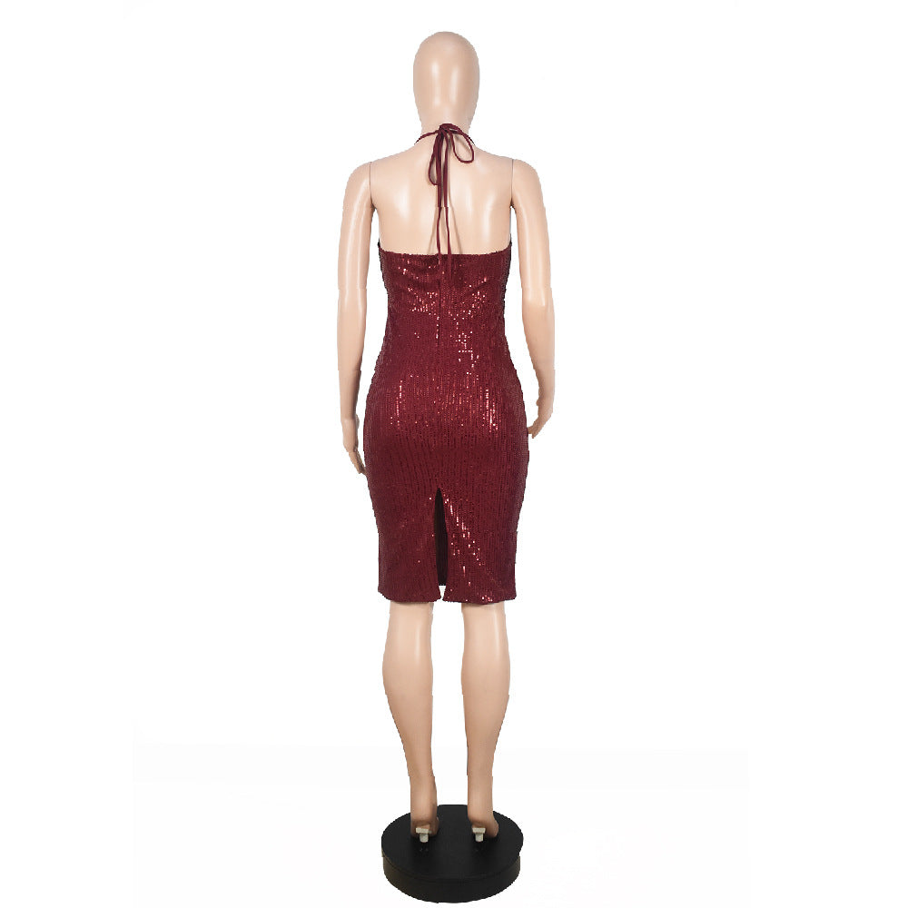 Women Sexy Sequins Deep V Sling Evening Dress Bodycon Dress 8