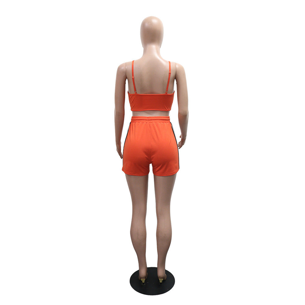 Women Sports Casual Sexy Suspender Top and Shorts Two-Piece Set 10
