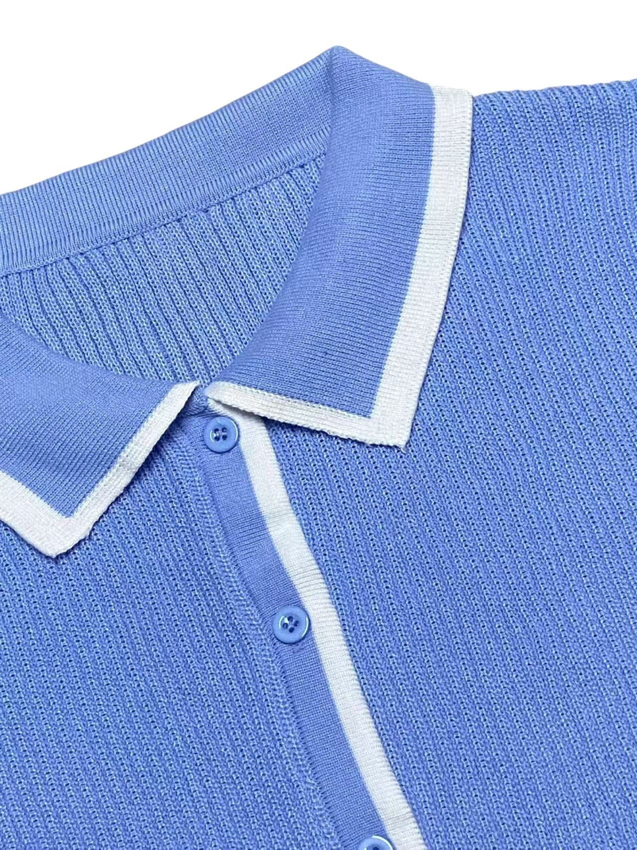 Turndown Collar Short-Sleeve Knit Top & High-Waist Shorts Set 10