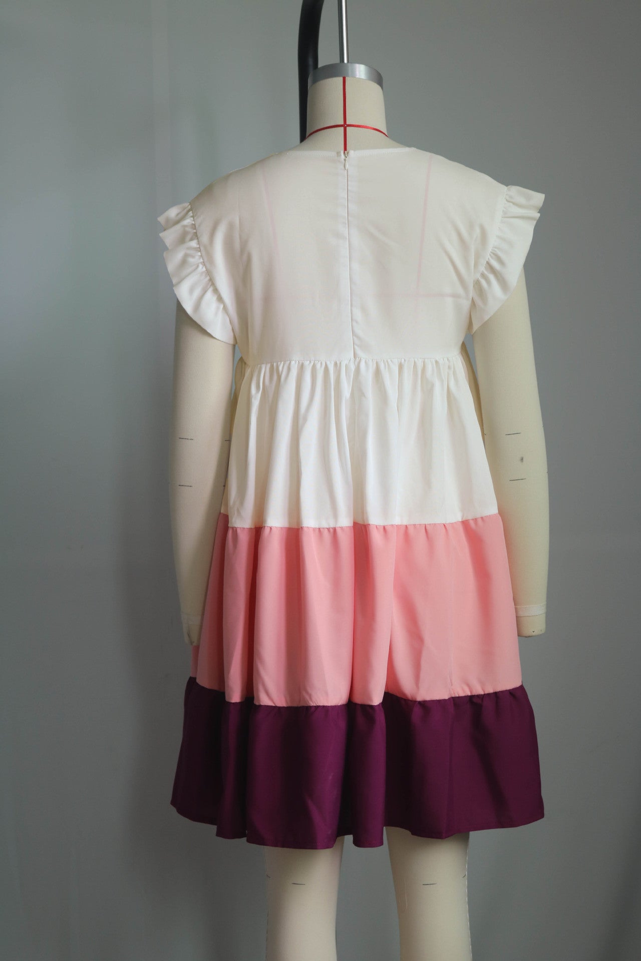 Women's Round Neck Ruffle Sleeve Contrast Patchwork Oversized Swing Dress 7