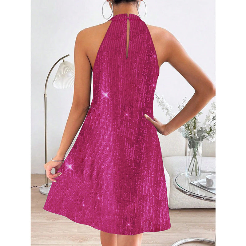 Women Halter Neck Off-Shoulder Sexy Sequin Dress 6