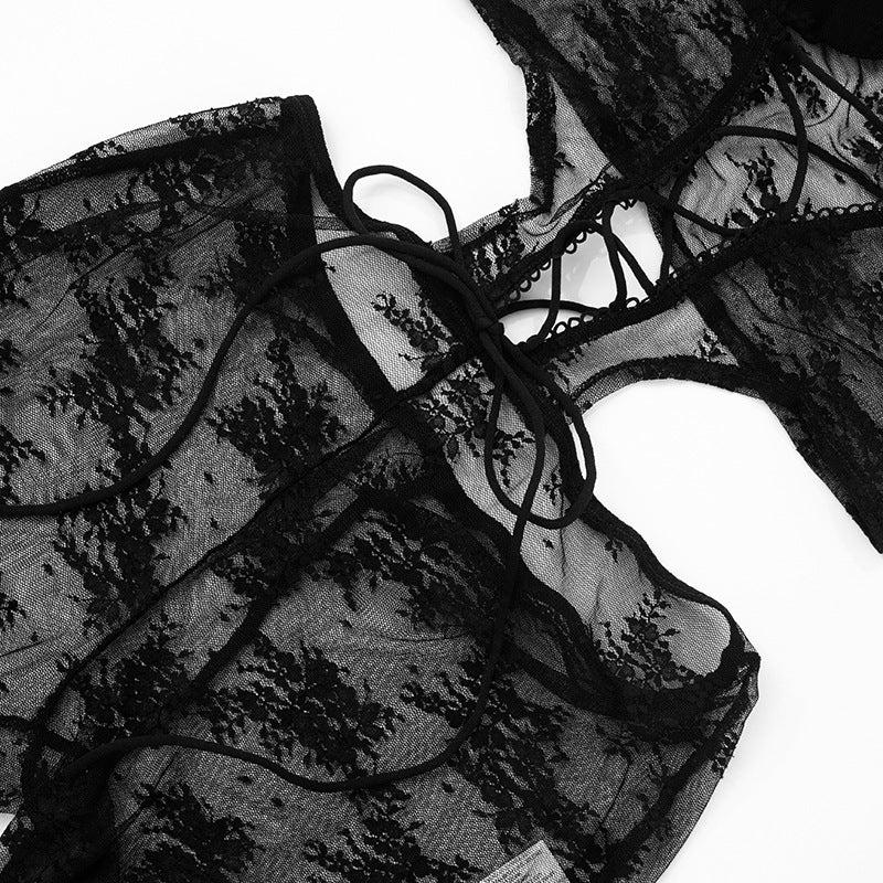 Women's Spring/Summer Lace Halter Neck Lace-Up Strapless Hollow Jumpsuit with Padding 15