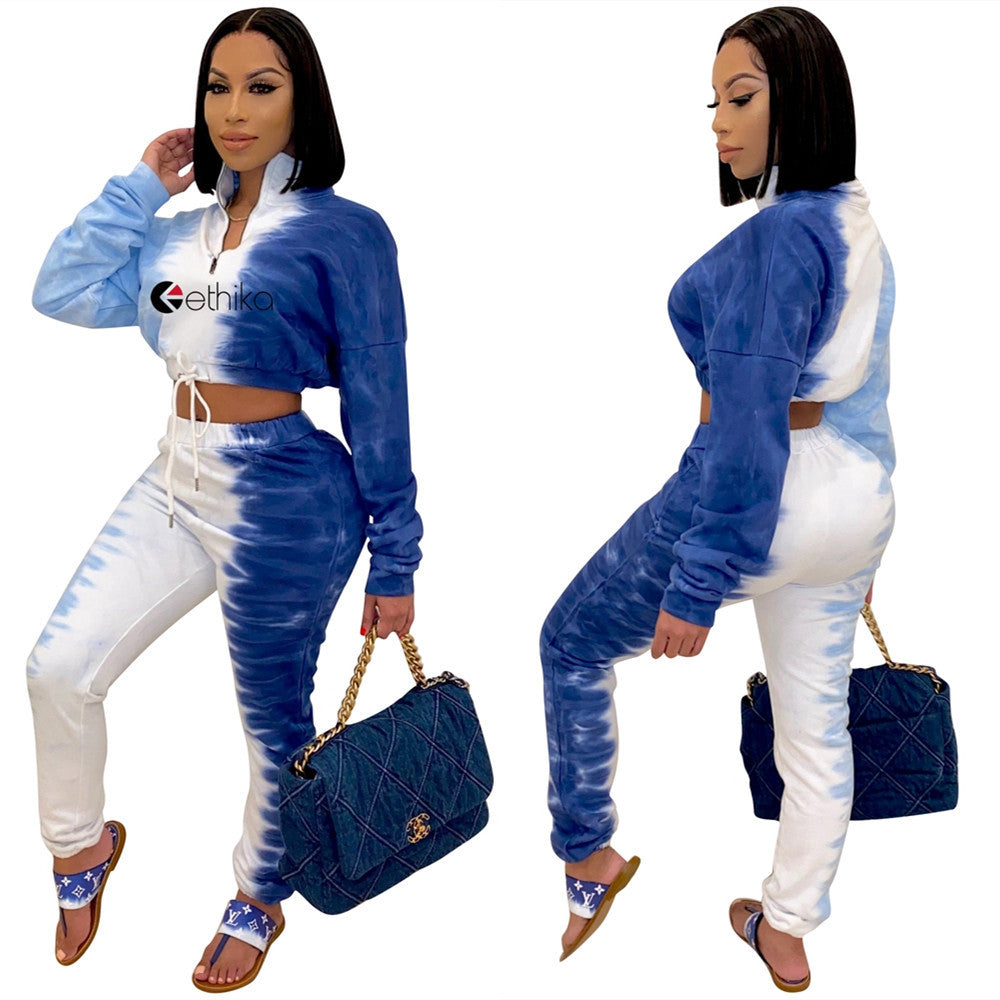 Women's Slim Fit Contrast Print Two-Piece Pants Set 4