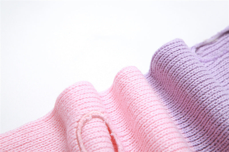 Autumn Casual Women Sexy Hollow Contrast Color Knitting High Waist Straight Pants 20