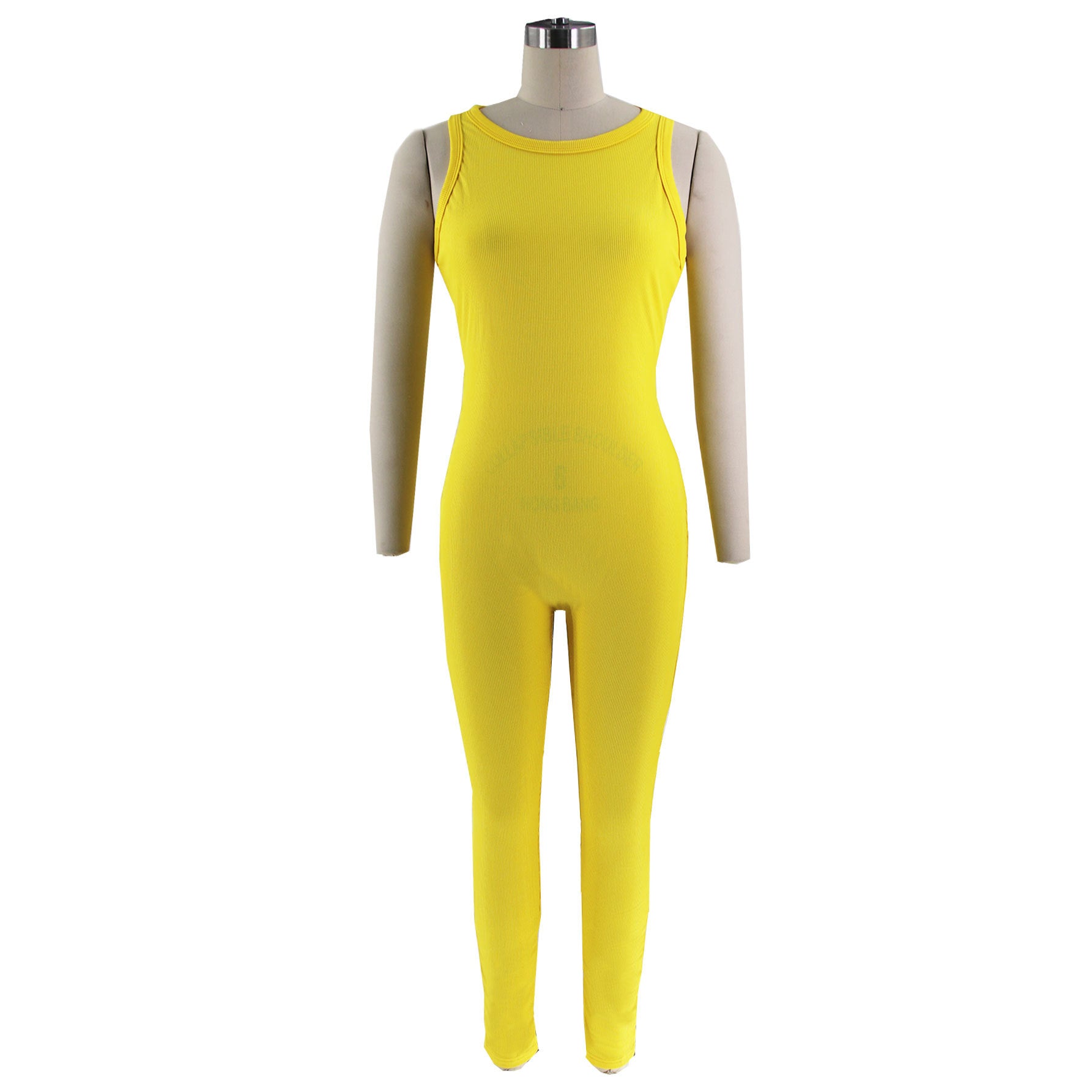 Women Solid Stretch Sleeveless Sexy Round Neck Jumpsuit 21