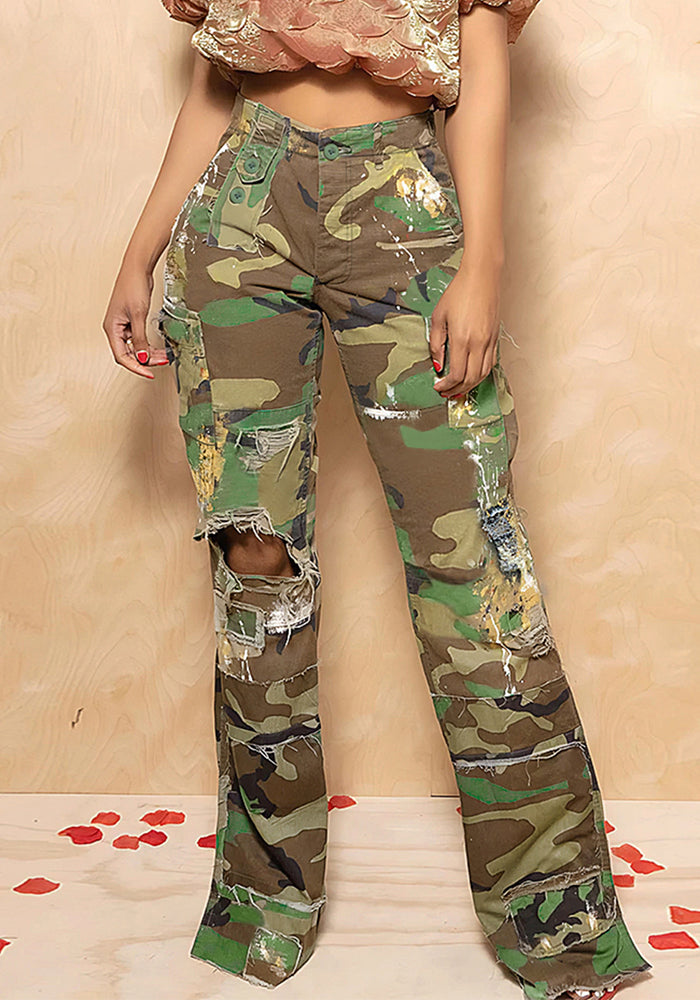 Women Casual Camouflage Print Pocket Cargo Pants