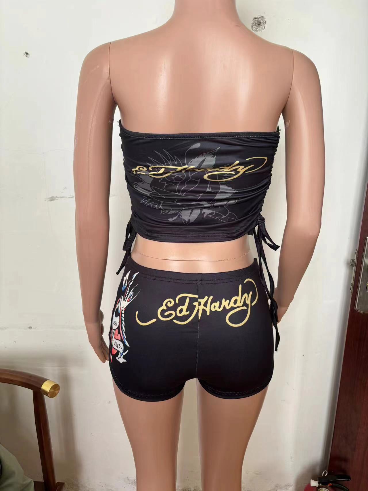 Women Print Chest wrap Top and shorts two-piece set 31